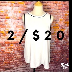 Anne Taylor LOFT Ivory Sleeveless Black and White Ribbon Tie Blouse